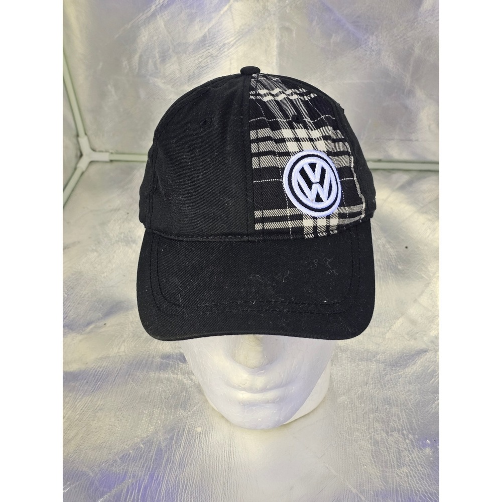 Volkswagen DriverGear VW Logo Plaid Split Panel Baseball Cap Hat Black White